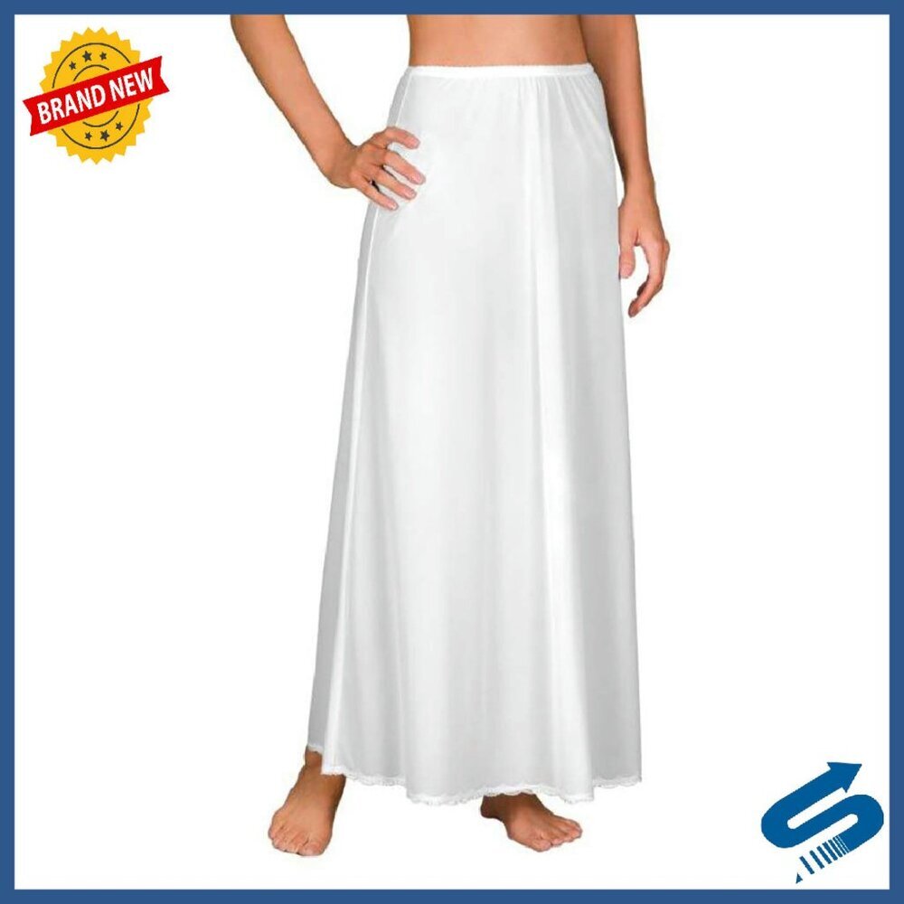 Silky Half Slip 34" Lace Trim Non-Cling Underskirt Elastic Waist